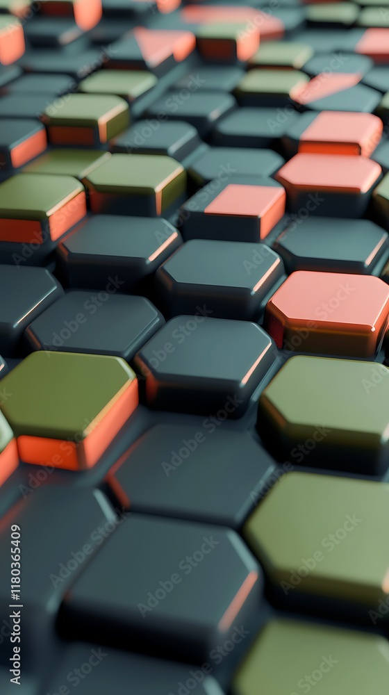 Leinwandbilder abstract geometric backdrop with hexagonal patterns in green and orange for vibrant background desig
