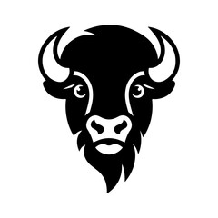 Illustration of bison head in monochrome style. Bison head in logo style. Design element for logo, emblem, sign, badge, poster. Vector illustration