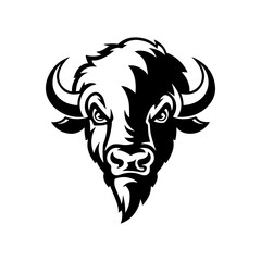 Illustration of bison head in monochrome style. Bison head in logo style. Design element for logo, emblem, sign, badge, poster. Vector illustration