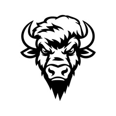 Illustration of bison head in monochrome style. Bison head in logo style. Design element for logo, emblem, sign, badge, poster. Vector illustration