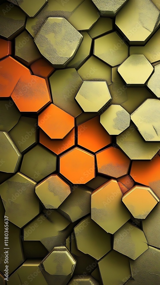 Poster abstract geometric backdrop with hexagonal patterns in green and orange for vibrant background desig