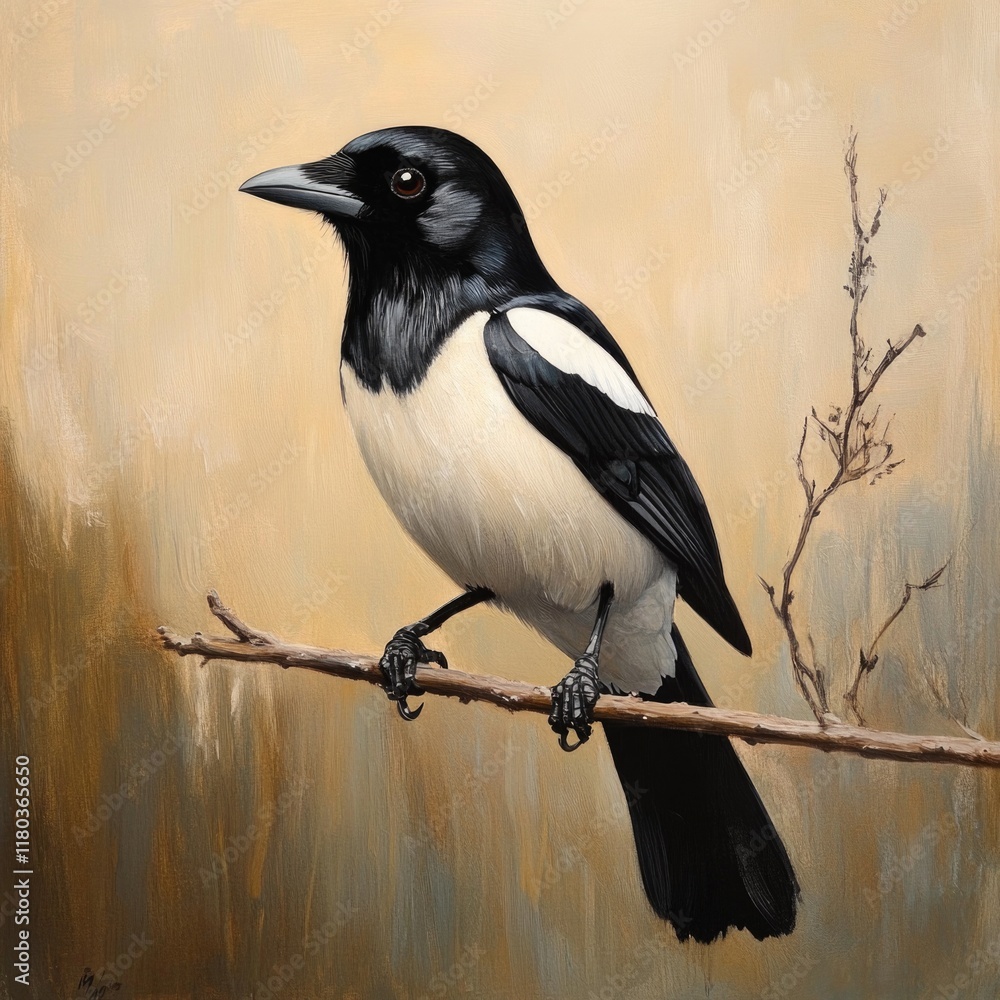 Poster a simple illustration of a monochromatic bird perched on a branch, great for minimalist designs or a