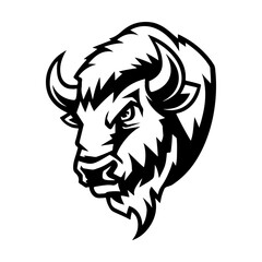 Illustration of bison head in monochrome style. Bison head in logo style. Design element for logo, emblem, sign, badge, poster. Vector illustration