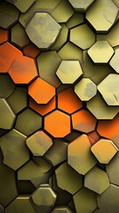 Abstract Geometric Backdrop with Hexagonal Patterns in Green and Orange for Vibrant Background Design