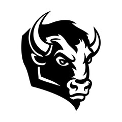 Illustration of bison head in monochrome style. Bison head in logo style. Design element for logo, emblem, sign, badge, poster. Vector illustration