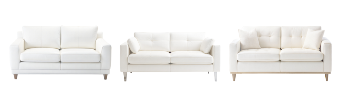 Selection of modern white sofas showcasing different designs and styles for contemporary living spaces