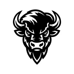 Illustration of bison head in monochrome style. Bison head in logo style. Design element for logo, emblem, sign, badge, poster. Vector illustration © Kotliar Ivan