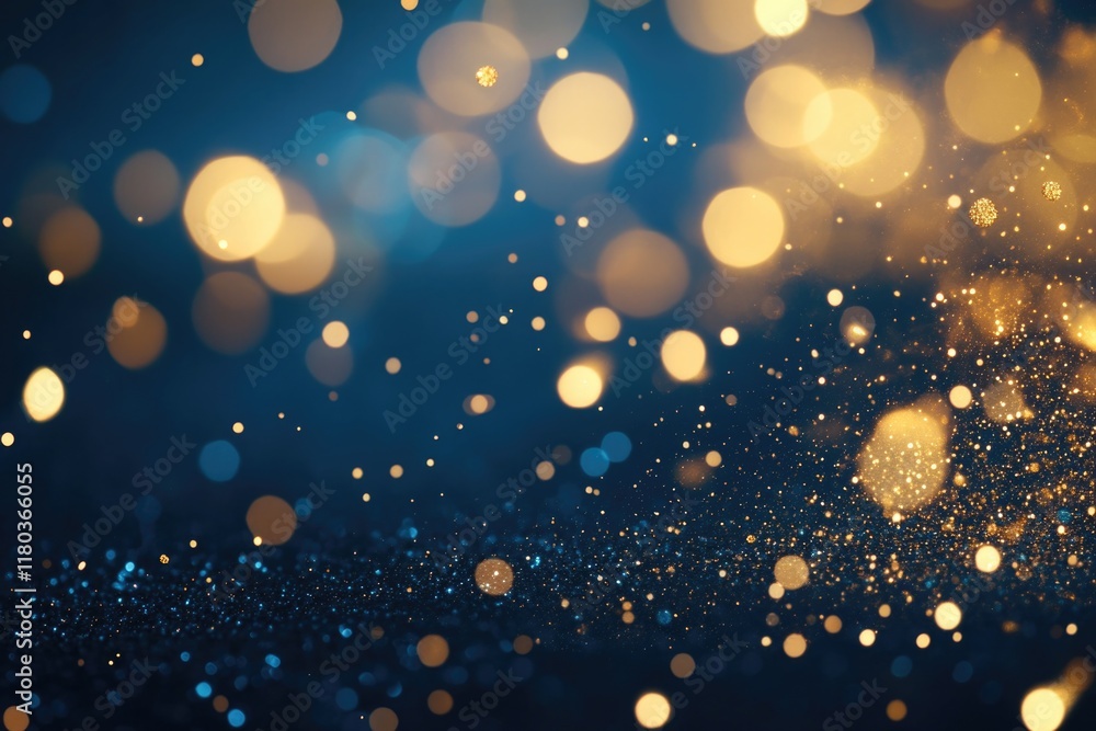Poster blurry image of blue and gold colors on the background, suitable for various uses such as design or 