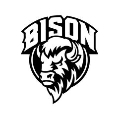 Illustration of bison head in monochrome style. Bison head in logo style. Design element for logo, emblem, sign, badge, poster. Vector illustration