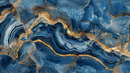 Fototapeta premium Deep ocean blue marbling with vibrant golden accents, creating a fluid, luxurious design reminiscent of agate stones 