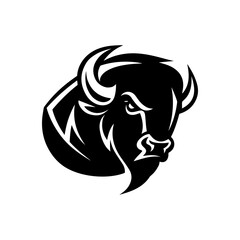 Illustration of bison head in monochrome style. Bison head in logo style. Design element for logo, emblem, sign, badge, poster. Vector illustration