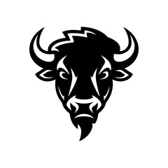 Illustration of bison head in monochrome style. Bison head in logo style. Design element for logo, emblem, sign, badge, poster. Vector illustration