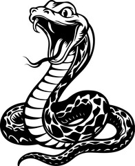 Illustration of snake in monochrome style. Viper snake in logo style. Design element for logo, emblem, sign, badge, poster. Vector illustration