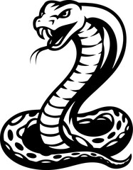 Illustration of snake in monochrome style. Viper snake in logo style. Design element for logo, emblem, sign, badge, poster. Vector illustration
