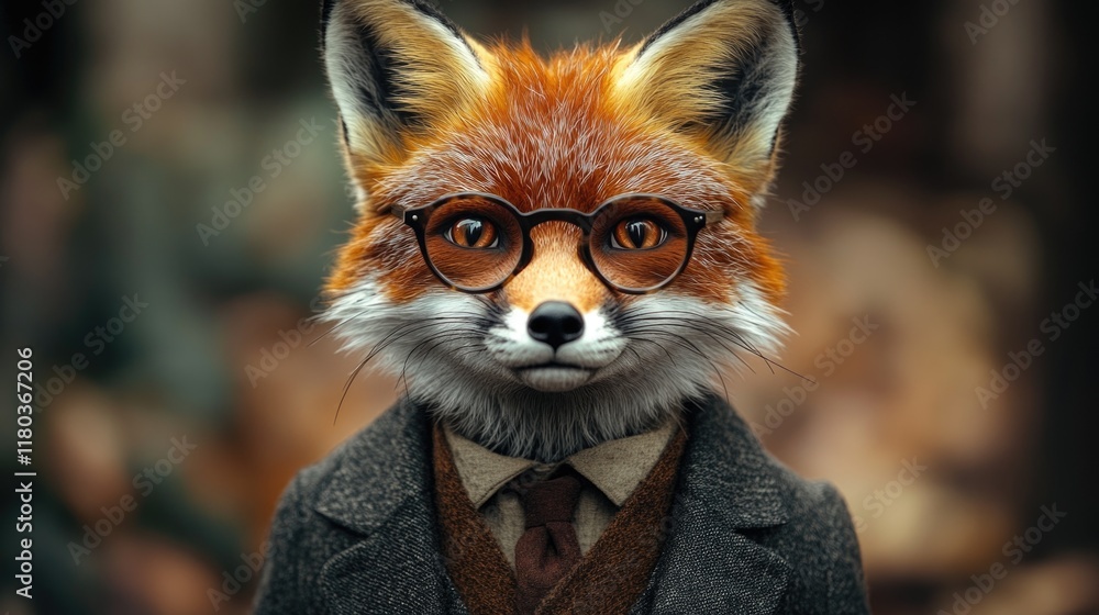 Aufkleber a curious red fox wearing glasses and a suit, possibly attending a formal event or enjoying a day ou