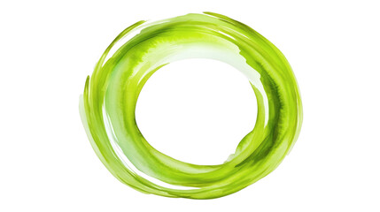 Light green watercolor stain in a ring shape creating a natural artistic effect isolated on white background