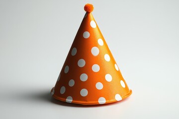 Fototapeta premium A colorful party hat with white polka dots, ideal for birthday celebrations or festive events