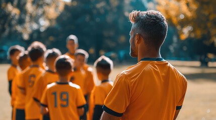 A dedicated football coach instructing a group of young players on serving techniques during a practice session