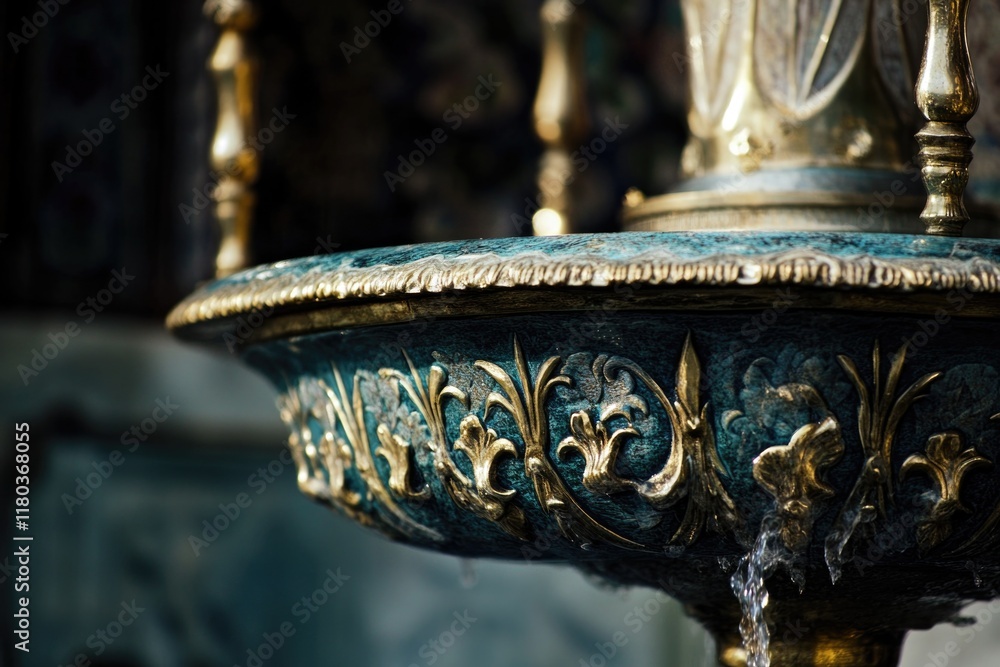 Poster A detailed view of a water feature with a statue behind