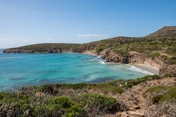 The beautiful beach of Turri in Sant'Antioco with the turquoise and crystalline sea