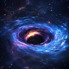 Image of a distant galaxy with a black hole at its center, surrounded by stars and gas