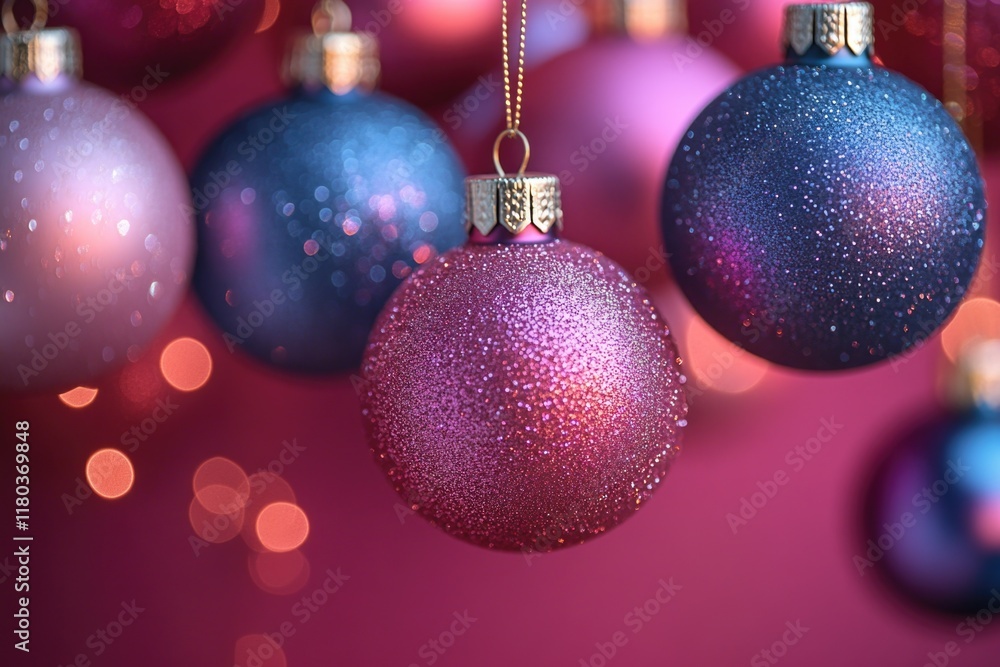 Poster a festive and colorful image of christmas ornaments hanging from a string, perfect for use in holida