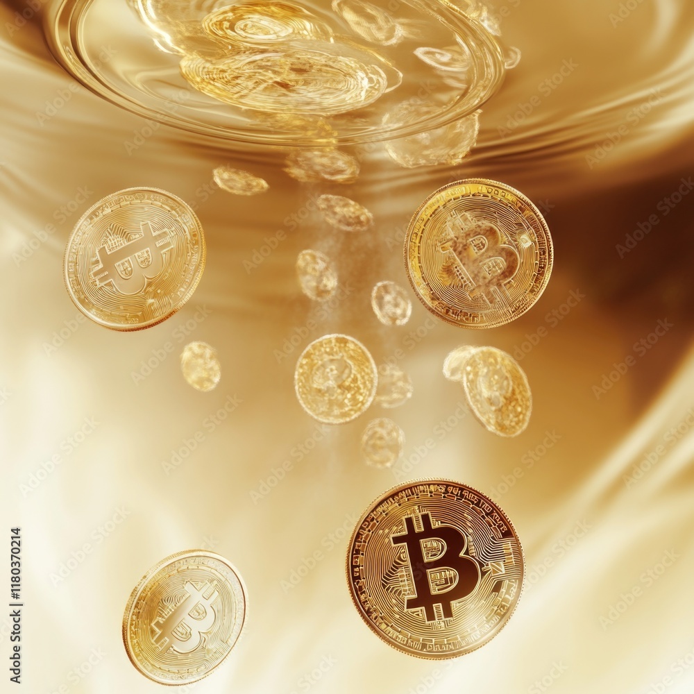 Aufkleber a group of bitcoins suspended in the air, no physical container or background visible