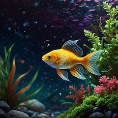 Orange tail goldfish swimming underwater.