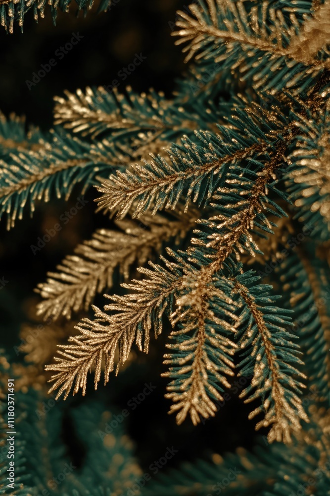 Poster close up of a pine tree branch with needles and cones, suitable for nature or outdoors themed design