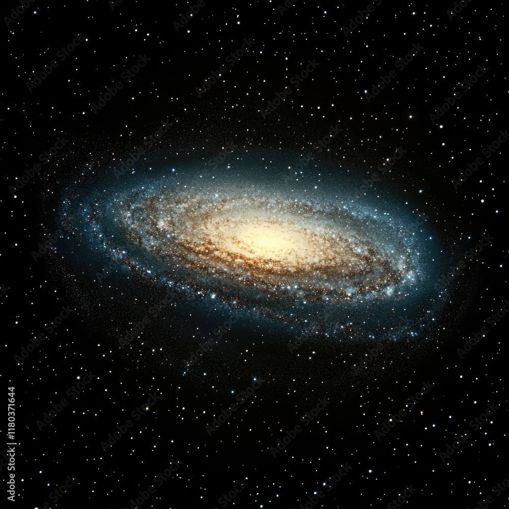 Poster a stunning image of a galaxy with numerous stars shining in the background