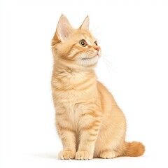 A curious ginger Oriental Shorthair cat sitting elegantly, gazing upward with bright eyes, showcasing the essence of youthful playfulness and innocence.