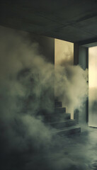 Concrete floor engulfed in swirling smoke for a moody ambiance AI Generated