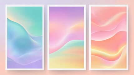 Naklejka premium Abstract pastel gradient cute cover template. Set of modern poster with vibrant graphic color, h