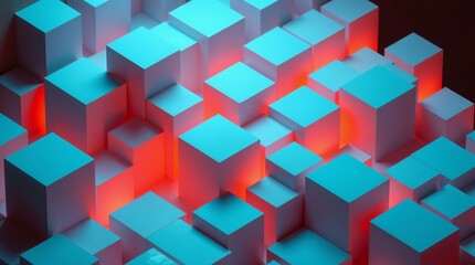 Fototapeta premium Minimalist Isometric 3D Cubes with Neon Glow, Creative Concept