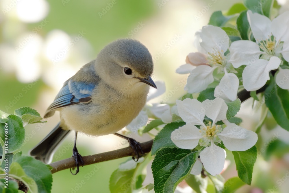 Poster a small bird perched on a tree branch, perhaps singing or looking around
