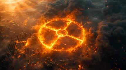 A symbolic representation of radiation shielding: a glowing radioactive symbol 