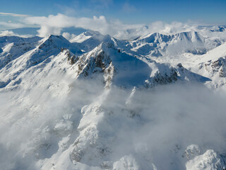 Fototapeta premium Winter view of Pirin Mountain near Polezhan and Bezbog Peaks, Bulgaria