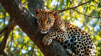 Obraz premium Leopard Resting on Tree Branch in Natural Habitat