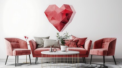 A minimalist wall art with a geometric heart design on white