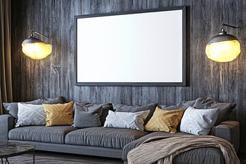 imple and Elegant Living Room with Large Blank Wall for Display