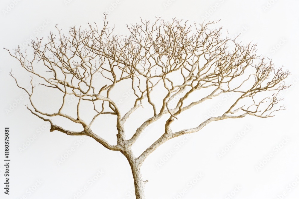 Poster a single bare tree stands out against a clean white background, suitable for minimalist designs and 