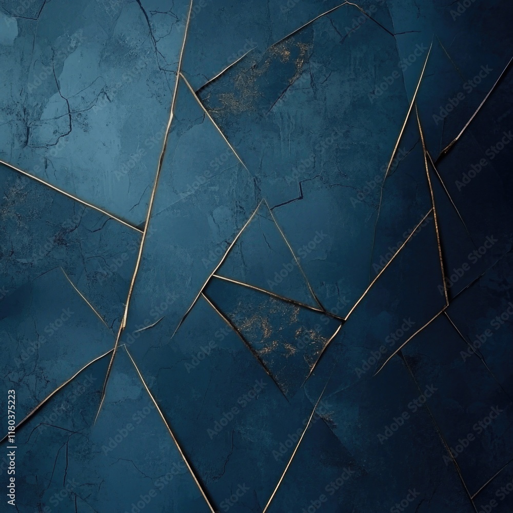 Poster a close-up shot of a blue wall featuring gold lines, suitable for use in designs or illustrations wh