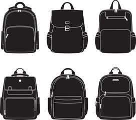 School bag silhouette icon design of a backpack  vector art and illustration.