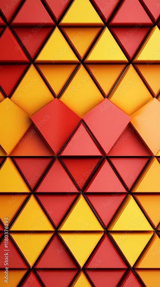 Poster vibrant abstract geometric backdrop with fiery yellow and red triangular patterns for modern design 