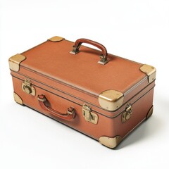 A single brown suitcase resting on a clean and simple white background
