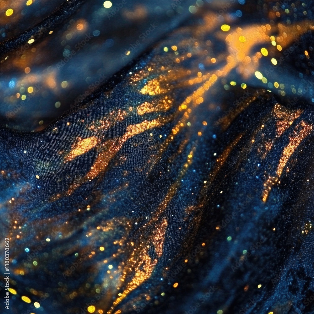 Poster a close-up shot of a luxurious black and gold cloth with intricate patterns