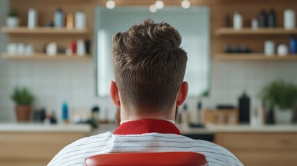 Close-Up View of a Young Man with Stylish Haircut in Modern Barber Shop Environment