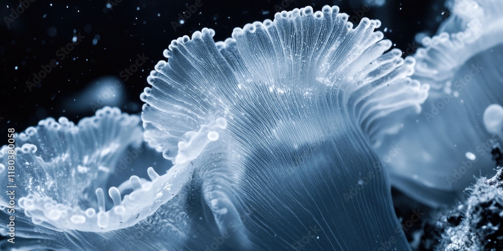 Poster Close-up shot of a jellyfish floating in the water, suitable for use in ocean-related or scientific visualizations