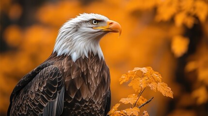 A majestic bald eagle perched on the top of a tree branch, looking out to its surroundings