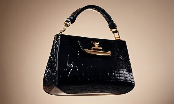 Elegant Black Crocodile Handbag with Gold Accents